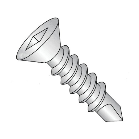 Self-Drilling Screw, #10 X 1 In, 410 Stainless Steel Flat Head Square Drive, 500 PK